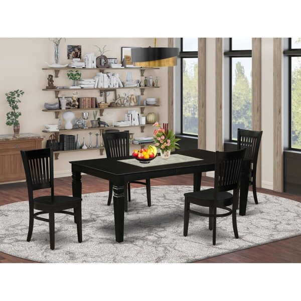 East West Furniture 5 Piece Logan Wood Dinette Set - Black LGVA5-BLK-W - main